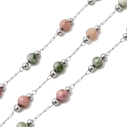 Нержавеющая Сталь Цвет Цепи из натурального индийского агата ручной работы и 316 круглозвенные из нержавеющей стали, пайки, с катушкой, цвет нержавеющей стали, Коннекторы : 2x0.5x0.2 мм, около 16.40 футов (5 м) / рулон