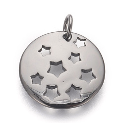 Metallgrau Messing Charme, Bleifrei und cadmium frei, flach rund mit Stern, Metallgrau, 15x1.5 mm, Bohrung: 3 mm