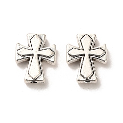 Античное Серебро Сплавочные овальные бусины тибетского стиля , без кадмия и без свинца, плоский крест, античное серебро, 13.5x11x3.5 мм, отверстие : 1.6 мм, Около 636 шт / 1000 г