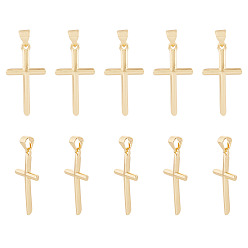 Настоящее золото 18K 10 латунные подвески шт., крестик, без свинца и без кадмия, долговечный, стойки покрытие, реальный 18 k позолоченный, 25.5x13.5x2.5 мм, отверстие : 3.5x4.5 мм