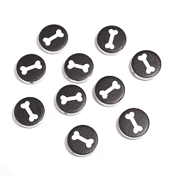 Черный Деревянные бусины, плоский круглый с костью, чёрные, 20 мм, отверстие : 3 мм, 10 шт / комплект