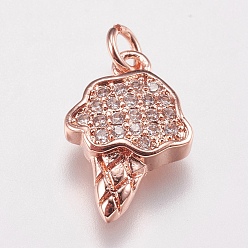 Rose Gold Brass Micro Pave Cubic Zirconia Charms, Ice Cream, Rose Gold, 14x10x3mm, Hole: 2mm