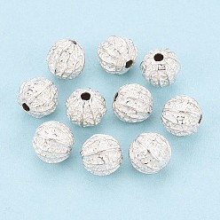 Серебро 925 шарики стерлингового серебра, круглые, гофрированный, серебряные, 6 мм, отверстие : 1.2 мм