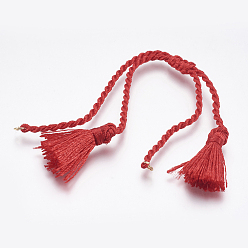 Rot Twisted Polyester Armbänder machen, mit Quaste und Messingfunden, rot, 11 Zoll ~ 12-5/8 Zoll (28~32 cm), 2 mm, Bohrung: 2 mm