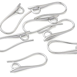 Real Platinum Plated SHEGRACE Brass Earring Hooks, Ear Wire, with Loop, Cadmium Free & Nickel Free & Lead Free, Long-Lasting Plated, Real Platinum Plated, 18~19x2.5mm, Hole: 2.5mm, Pin: 0.8mm