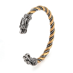 Дракон Ионное покрытие (IP) 304 браслеты Viking с открытой манжетой из нержавеющей стали для мужчин, старинное серебро & золотой, дракон, внутренний диаметр: 2-5/8 дюйм (6.8 см), 9.5 мм