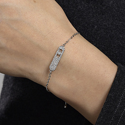 Серебро Элегантные латунные браслеты с овальными звеньями, браслеты-цепочки для женщин, с кубического циркония, серебряные, внутренний диаметр: 6-1/8 дюйм (15.5 см)