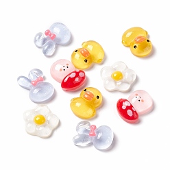 (52) Непрозрачная лаванда Прозрачные смолы кабошоны, кролик и утка и цветок и гриб, разноцветные, 19.5~23x15.5~21x5~8 мм