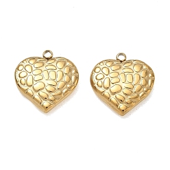 Real 18K Gold Plated 304 Stainless Steel Pendants, Texture Heart Charms, Ion Plating(IP), Real 18K Gold Plated, 15.5x15x3.5mm, Hole: 1.5mm