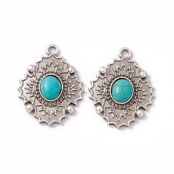 Antique Silver Synthetic Turquoise Pendants, Oval Charms, with Rack Plating Alloy Findings, Antique Silver, 35x27x6mm, Hole: 3mm