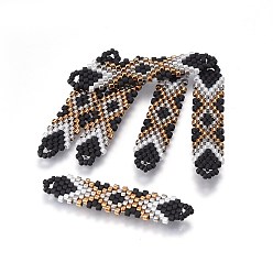 Colorful MIYUKI & TOHO Handmade Japanese Seed Beads Links, Loom Pattern, Shuttle Shape, Colorful, 41.5~42.5x8.5~9x1.7mm, Hole: 2mm