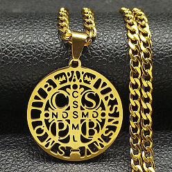 Золотой 201 Подвеска-медальон Святого Бенедикта из нержавеющей стали с цепочкой в кубинском стиле для мужчин, золотые, 23.62 дюйм (60 см)