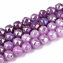 Серо-розавый Антикоррозийные гальванические стеклянные бусины, круглые, имитация нефрита, градиент цвета, граненые, увядшая роза, 9~10 мм, отверстие : 1.2~1.6 мм, около 41~42 шт / нитка, 14.76~15.16 дюйм (37.5~38.5 см)