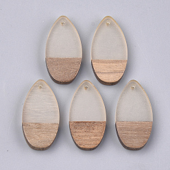 Белый Дым Подвески из смолы и ореха, слеза, серый, 31x16x3.5~4 мм, отверстие : 1.5 мм