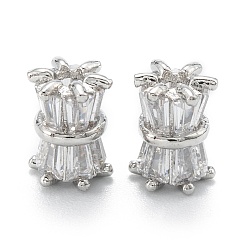 Платинированный Латунные микропаве из прозрачного кубического циркония, с эмалью и кольцом для прыжков, долговечный, барабанщиков, Реальная платина, 8x6x5 мм, отверстие : 1.2 мм