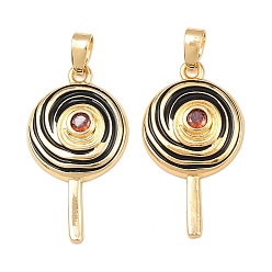 Леденец Латунные микро проложить кубического циркония подвески, с эмалью, реальный 18 k позолоченный, леденец, 25x14x4.5 мм, отверстие : 5x2 мм