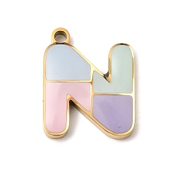 Letter N 304 подвески из нержавеющей стали, с эмалью, ионное покрытие (ip), реальный 18 k позолоченный, Письмо N, 15x12x2 мм, отверстие : 1.5 мм