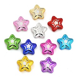 Mixed Color UV Plating Embossed Acrylic Beads, Star, Mixed Color, 22x23.5x9.5mm, Hole: 3mm