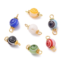 Gemischte Farbe Handgemachte Millefiori Glasperlen Links, mit goldfarbener Augenstift aus Eisen, Runde, Gemischte Farbe, 16x17.5 mm, Bohrung: 1.5 mm