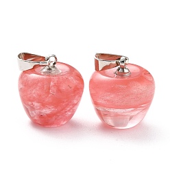 Cherry Quartz Glass Cherry Quartz Glass Pendants, with Platinum Brass Loops, Apple, 14~15x14x14mm, Hole: 6x3mm