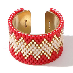 Красный Регулируемые манжеты в стиле бохо 304 из нержавеющей стали и стеклянных бусин, красные, внутренний диаметр: 20 мм