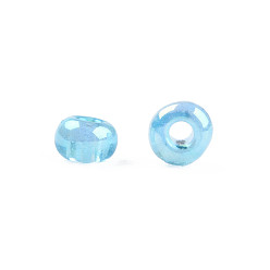 Deep Sky Blue Round Glass Seed Beads, Transparent Colours Rainbow, Round, Deep Sky Blue, 2mm