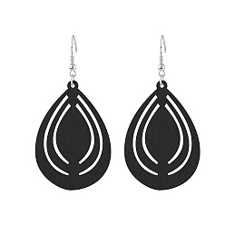 Черный Серьги-подвески в форме капли из полого дерева, платина, чёрные, 80x40 мм