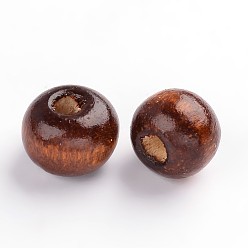 Coconut Brown Dyed Natural Wood Beads, Round, Lead Free, Coconut Brown, 10x9mm, Hole: 3mm, about 3000pcs/1000g