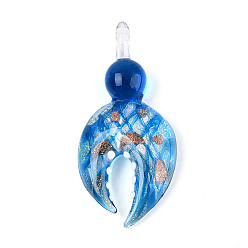 Озёрно--синий Ручной серебряная фольга Lampwork большие кулоны, с золотым песком, крабовые ножки, Плут синий, 58~60x27~30x12~13 мм, отверстие : 6.5~7x6~6.5 мм