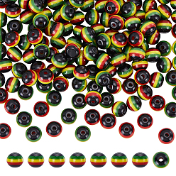 Разноцветный 200шт. бусины из смолы в полоску в стиле регги в стиле Гана-Ямайка, круглые, красочный, 8x7 мм, отверстие : 1.6 мм