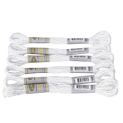 Белый 6мотки полиэстеровые металлические вышивальные нитки, белые, 0.8 мм, около 8.75 ярдов (8 м) / моток