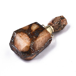 Mixed Color Assembled Synthetic Pyrite and Imperial Jasper Openable Perfume Bottle Pendants, with Brass Findings, Dyed, Mixed Color, capacity: 1ml(0.03 fl. oz), 42x22.5x15mm, Hole: 1.8mm, Capacity: 1ml(0.03 fl. oz)