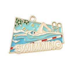 Другие Подвески из спортивного сплава с эмалью, золотые, плавание, 21.5x31.5x1.5 мм, отверстие : 2 мм