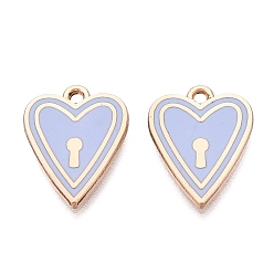 Cornflower Blue Alloy Enamel Pendants, Rack Plating, Heart Lock Charms, Golden, Cornflower Blue, 17.5x13.5x1.5mm, Hole: 1.5mm