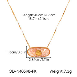 Oval Ocean Natural Shell  Resin Pendant 304 Stainless Steel Cable Chain Necklaces for Women, Real 18K Gold Plated, Pink, Oval with Shell Shape, 15.55 inch(39.5cm), pendant: 13x28.4mm