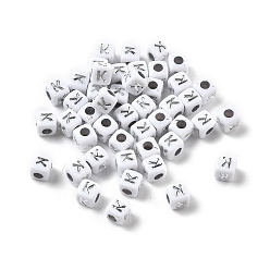 Letter K Непрозрачные акриловые бусины, квадрат с буквой, серебристого металла, обвитыми, Письмо K, 5x5x5 мм, отверстие : 2 мм, о 5000ocs