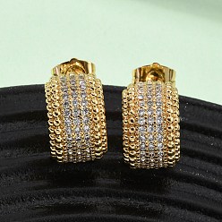 Настоящее золото 16K Серьги-гвоздики в форме буквы С с микропаве из прозрачного кубического циркония из латуни, реальный 16 k позолоченный, 15x9.5 мм