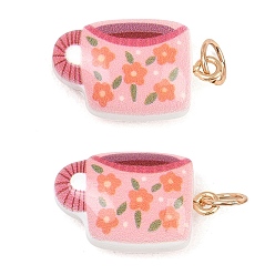 Другие Печатные подвески из непрозрачного акрила, с петлями из нержавеющей стали, золотые, чашка прелести, 24x14x9.5 мм, Перейти кольцо: 7x0.7 мм, внутренний диаметр: 5.7 мм