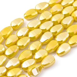 Золотистый Гальванизировать непрозрачные сплошной цвет стеклянные бусы пряди, с полным покрытием цвета радуги, граненые, слеза, золотые, 9x6x4.5 мм, отверстие : 1.2 мм, около 79 шт / нитка, 27.17 дюйм (69 см)