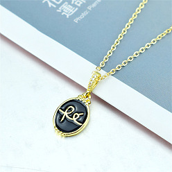 Черный Овальные подвески faith fe из латуни с эмалью и прозрачными кубическими цирконами для женщин, золотые, чёрные, 17.72 дюйм (45 см)