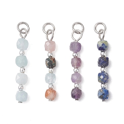 Смешанные камни Подвески из натуральных и синтетических смешанных камней в форме куба, подвески из бисера, с 304 фурнитурой из нержавеющей стали, цвет нержавеющей стали, смешанные окрашенные и неокрашенные, 28.5~29.5x5~5.5x5 мм, Перейти кольцо: 5x1 мм, 3 мм внутренним диаметром