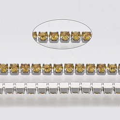 Свет Колорадо Топаз 304 цепочки из страз из нержавеющей стали, с катушкой, горный хрусталь чашка цепи, цвет нержавеющей стали, свет Колорадо Топаз, 2x2x2 мм, около 32.8 футов (10 м) / рулон.