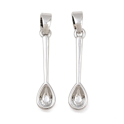 Platinum Brass Pendants, Spoon Charms, Platinum, 21x5x2mm, Hole: 5x3mm