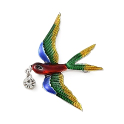 Разноцветный Эмалевые булавки со стразами ласточка/феникс, булавки из сплава для лацканов одежды рюкзака, красочный, 70x50 мм