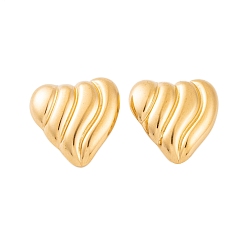 Real 18K Gold Plated Ion Plating(IP) 304 Stainless Steel Stud Earrings for Women, Textured Heart, Real 18K Gold Plated, 26x26mm
