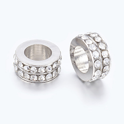 Прозрачный Бусины с большим отверстием, Европейский бисером горный хрусталь латунь, рондель, платина, прозрачные, 11x5 мм, отверстие : 6 мм