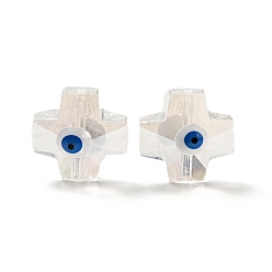 Белый Прозрачные стеклянные бусины, с эмалью, крест с рисунком сглаза, белые, 14.5x14x9 мм, отверстие : 1.2 мм