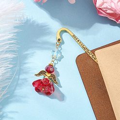 Малиновый Закладки с крючками из сплава, стеклянные закладки-ангелы, античное золото , малиновый, 83.5 мм