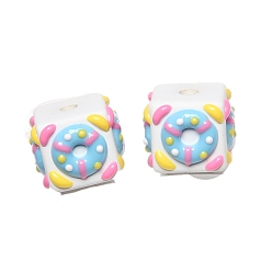 Светло-Голубой Непрозрачные акриловые бусины, бусины ручной работы, Эмаль стиле, квадрат с плавательным кругом, Небесно-голубой, 19x16 мм