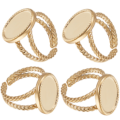 Настоящее золото 18K 8 шт. 304 нержавеющая сталь открытая манжета кольцо настройки, овальные, реальный 18 k позолоченный, размер США 7 (17.3 мм), лоток : 16x12 мм